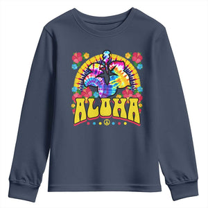 Hawaii Family Vacation Youth Sweatshirt Tie Dye Groovy Hibicus Flower Beach Vacay Hawaiian Christmas TS10 Navy Print Your Wear