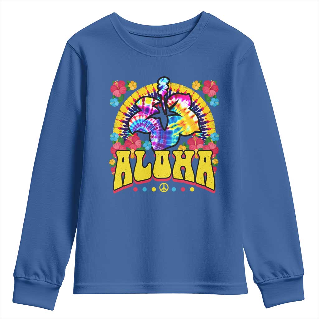 Hawaii Family Vacation Youth Sweatshirt Tie Dye Groovy Hibicus Flower Beach Vacay Hawaiian Christmas TS10 Royal Blue Print Your Wear