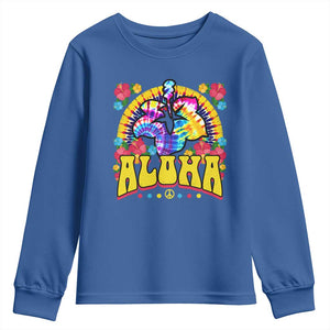 Hawaii Family Vacation Youth Sweatshirt Tie Dye Groovy Hibicus Flower Beach Vacay Hawaiian Christmas TS10 Royal Blue Print Your Wear