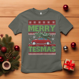 Funny Christmas Truck T Shirt Merry Tesmas Cybertruck Futuristic Car Ugly Sweater TS10 Military Green Print Your Wear