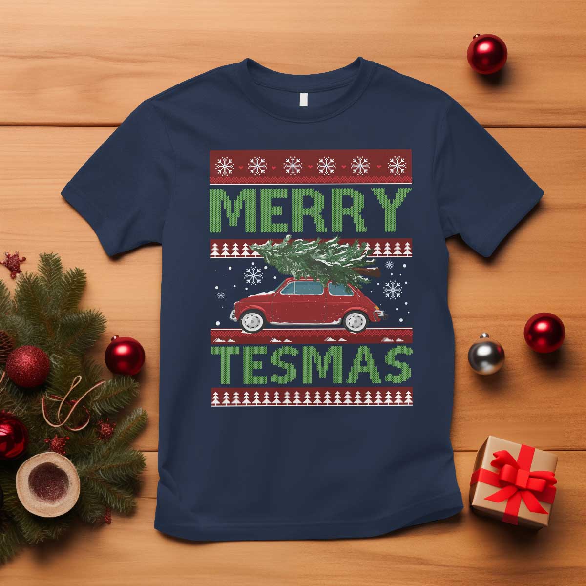 Funny Christmas Truck T Shirt Merry Tesmas Cybertruck Futuristic Car Ugly Sweater TS10 Navy Print Your Wear