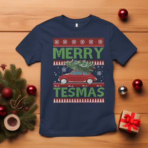 Funny Christmas Truck T Shirt Merry Tesmas Cybertruck Futuristic Car Ugly Sweater TS10 Navy Print Your Wear