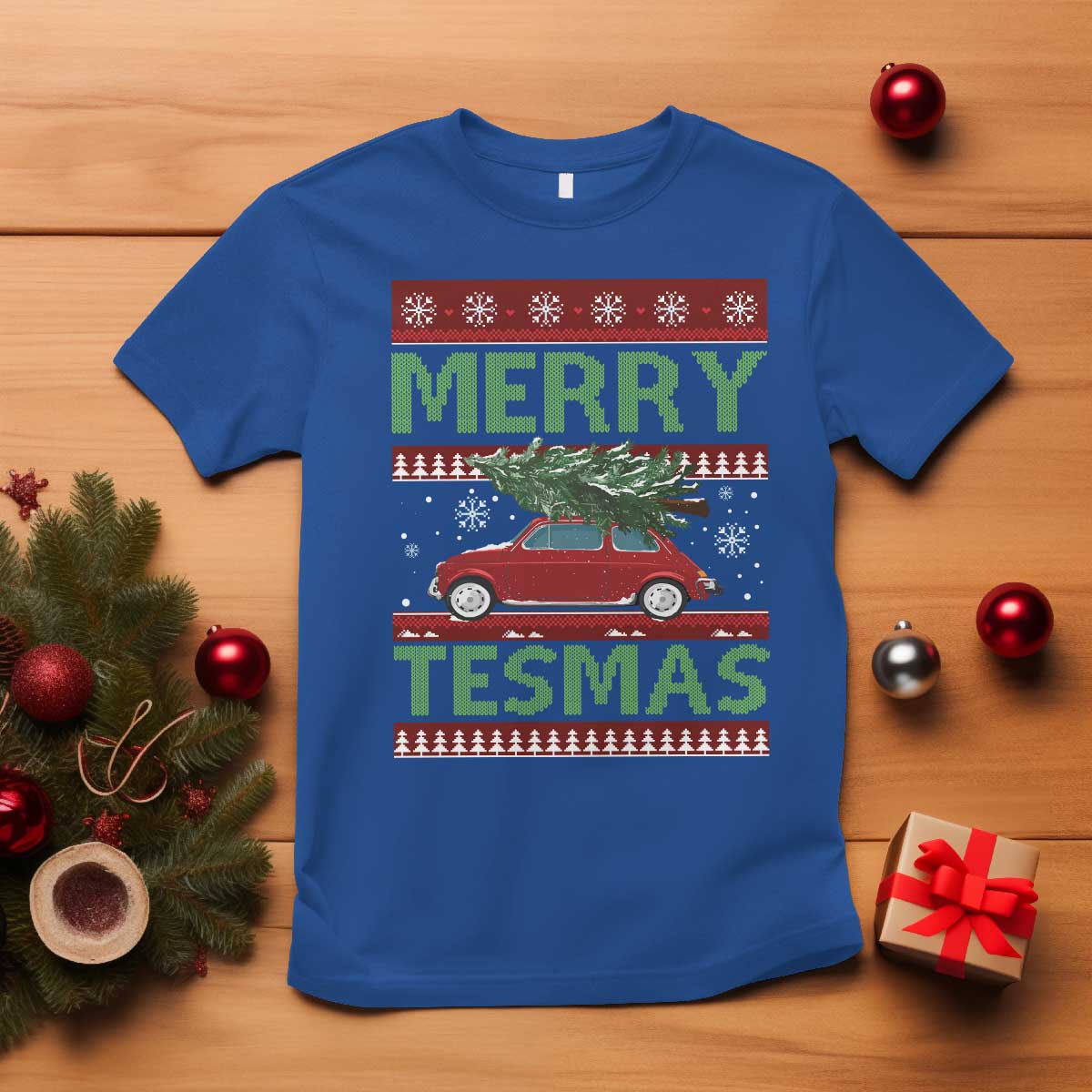 Funny Christmas Truck T Shirt Merry Tesmas Cybertruck Futuristic Car Ugly Sweater TS10 Royal Blue Print Your Wear
