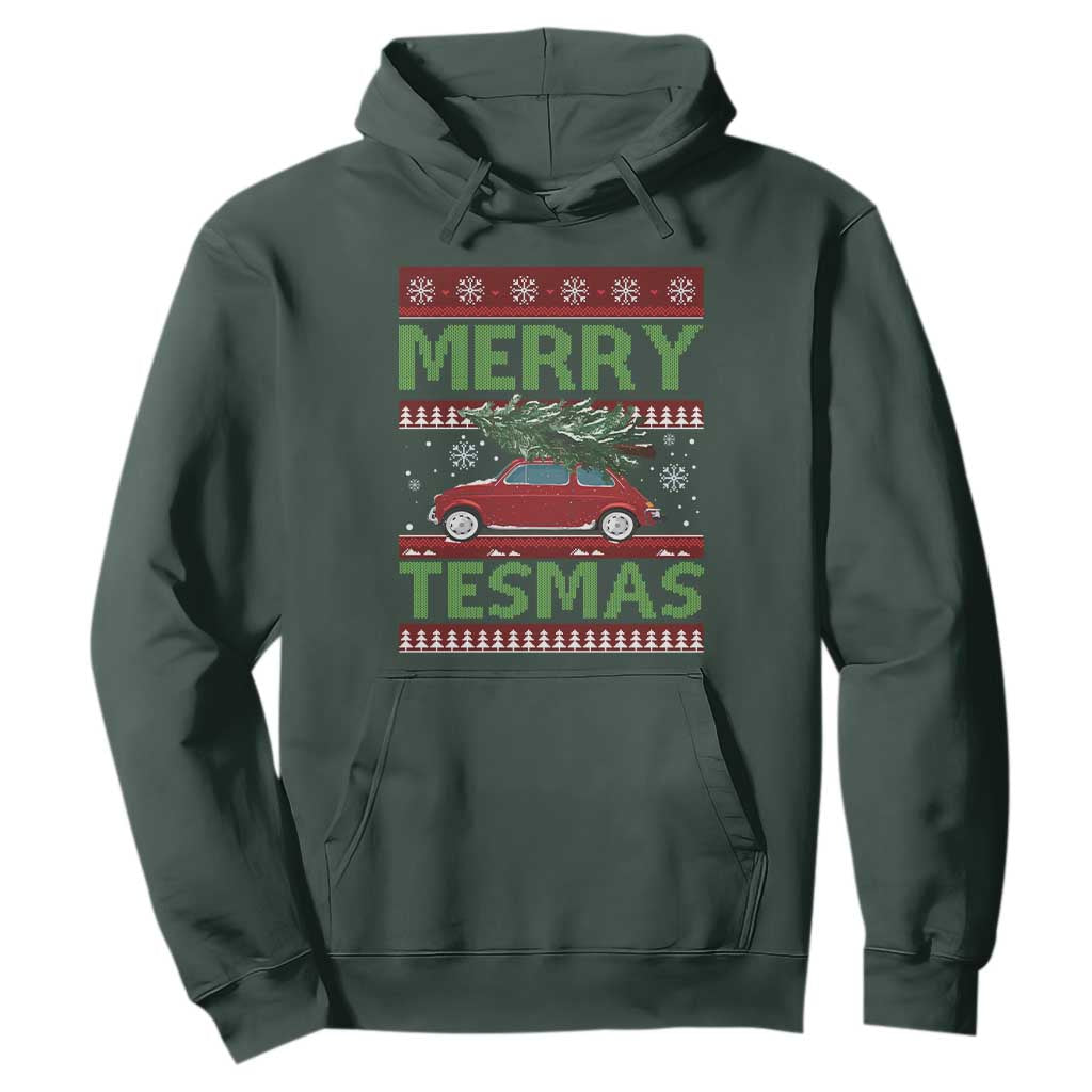 Funny Christmas Truck Hoodie Merry Tesmas Cybertruck Futuristic Car Ugly Sweater TS10 Dark Forest Green Print Your Wear