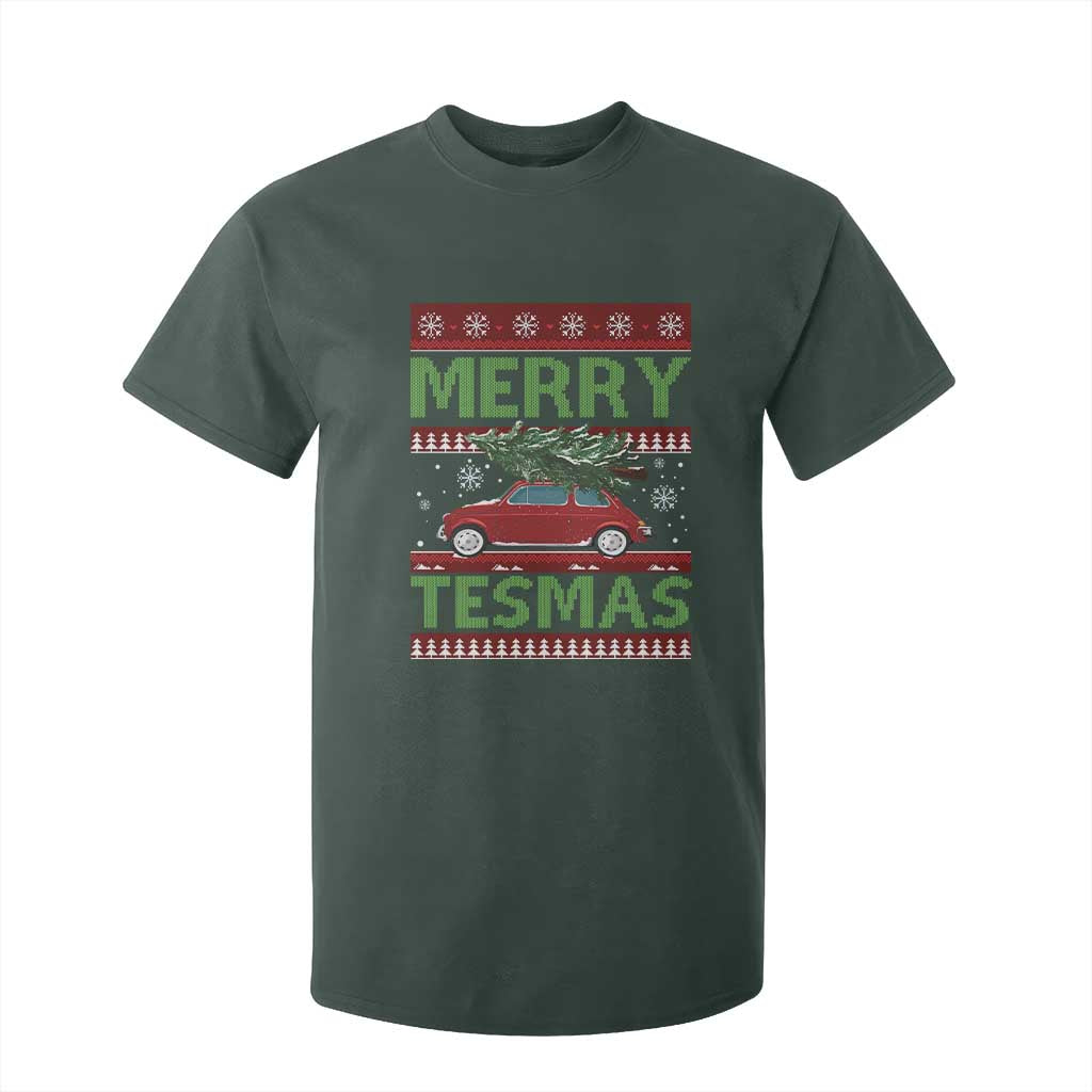 Funny Christmas Truck T Shirt For Kid Merry Tesmas Cybertruck Futuristic Car Ugly Sweater TS10 Dark Forest Green Print Your Wear