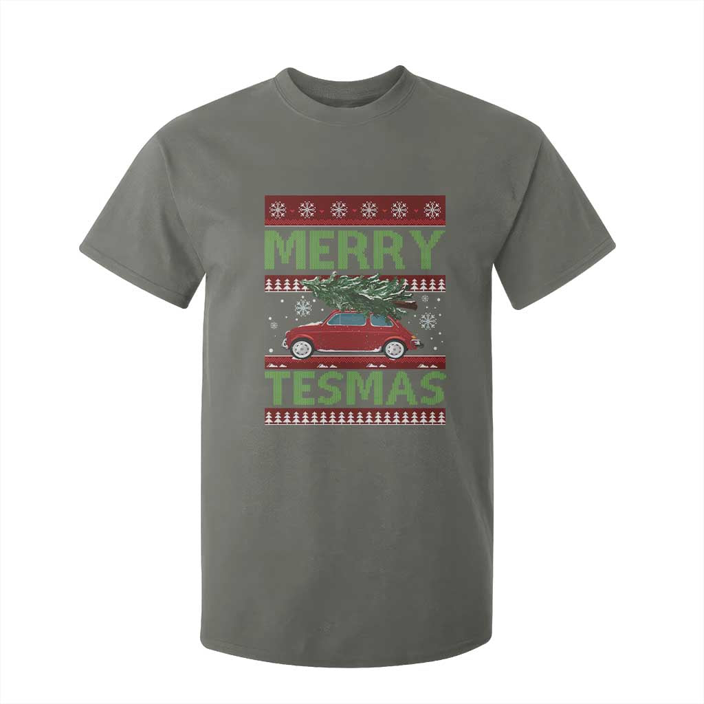 Funny Christmas Truck T Shirt For Kid Merry Tesmas Cybertruck Futuristic Car Ugly Sweater TS10 Military Green Print Your Wear