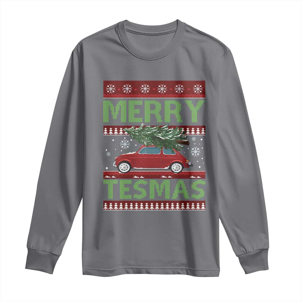 Funny Christmas Truck Long Sleeve Shirt Merry Tesmas Cybertruck Futuristic Car Ugly Sweater TS10 Charcoal Print Your Wear