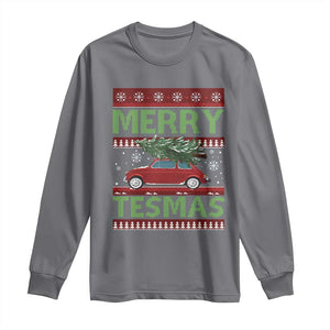 Funny Christmas Truck Long Sleeve Shirt Merry Tesmas Cybertruck Futuristic Car Ugly Sweater TS10 Charcoal Print Your Wear