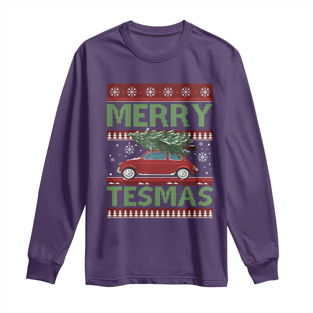Funny Christmas Truck Long Sleeve Shirt Merry Tesmas Cybertruck Futuristic Car Ugly Sweater TS10 Purple Print Your Wear