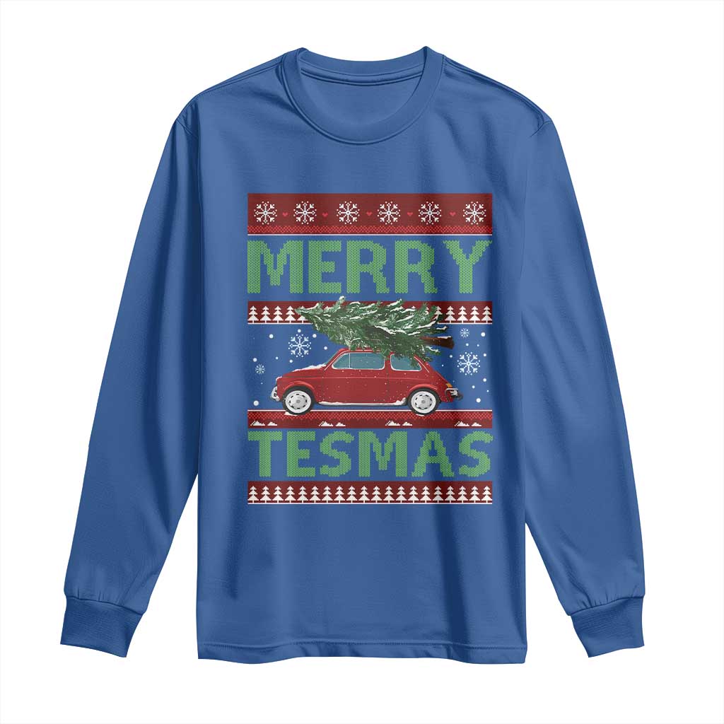 Funny Christmas Truck Long Sleeve Shirt Merry Tesmas Cybertruck Futuristic Car Ugly Sweater TS10 Royal Blue Print Your Wear