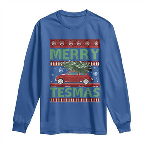 Funny Christmas Truck Long Sleeve Shirt Merry Tesmas Cybertruck Futuristic Car Ugly Sweater TS10 Royal Blue Print Your Wear