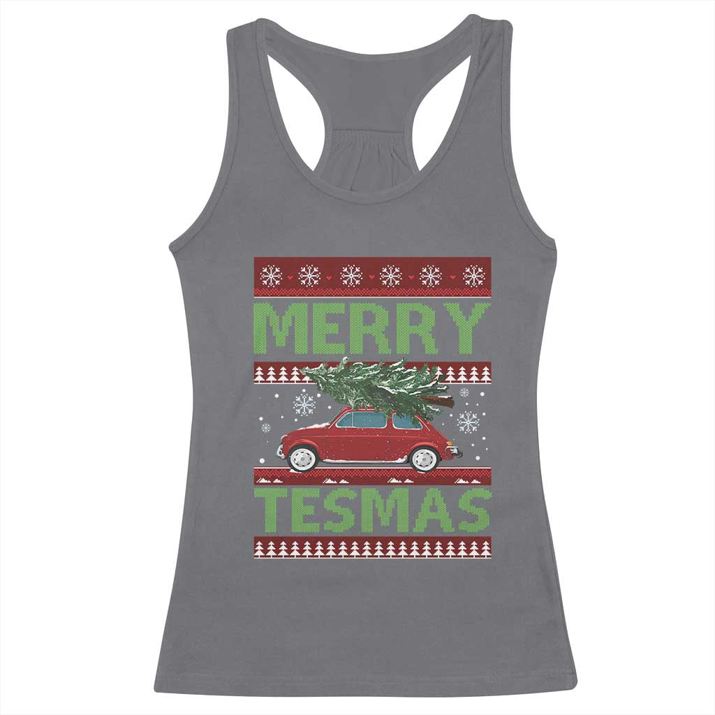 Funny Christmas Truck Racerback Tank Top Merry Tesmas Cybertruck Futuristic Car Ugly Sweater TS10 Charcoal Print Your Wear