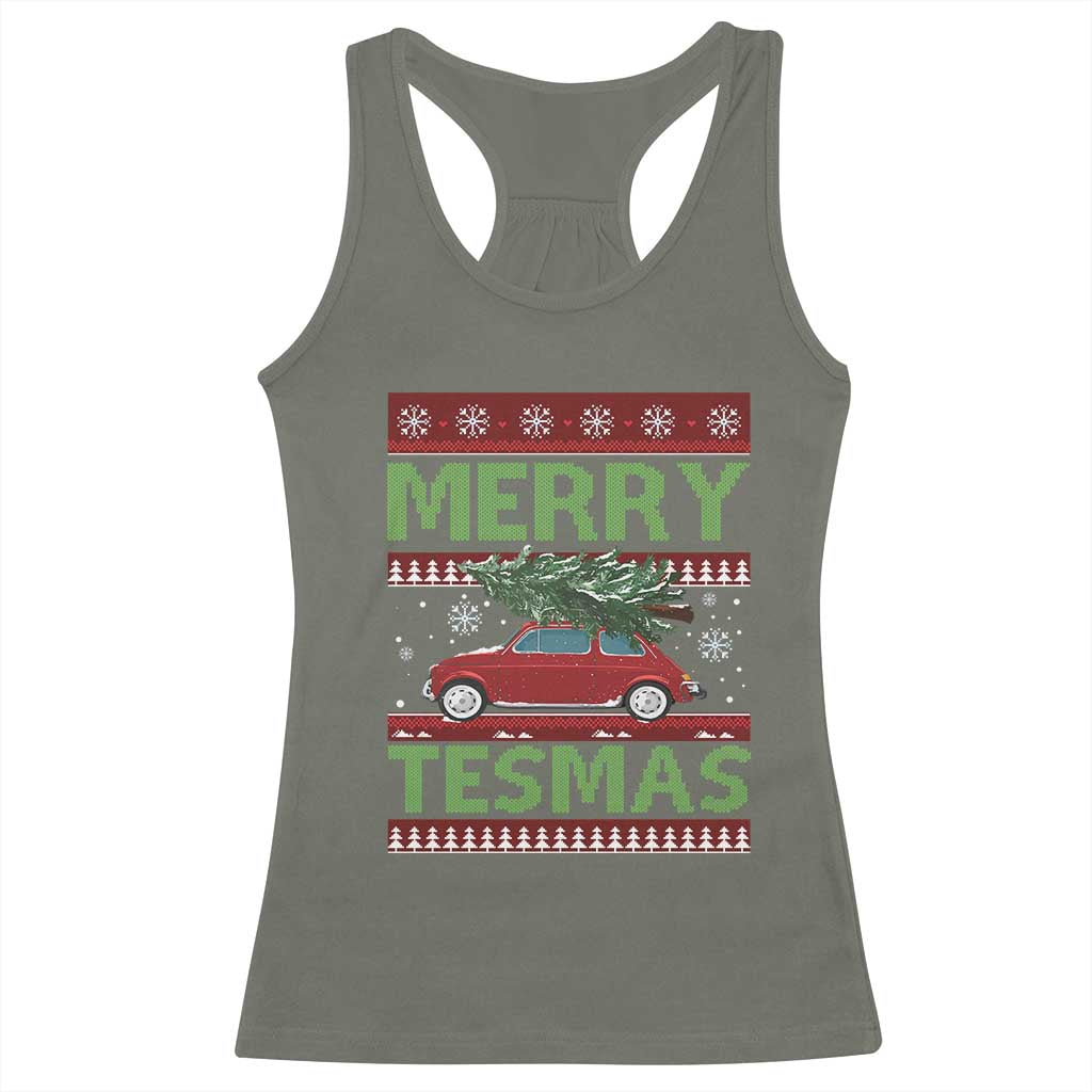 Funny Christmas Truck Racerback Tank Top Merry Tesmas Cybertruck Futuristic Car Ugly Sweater TS10 Military Green Print Your Wear