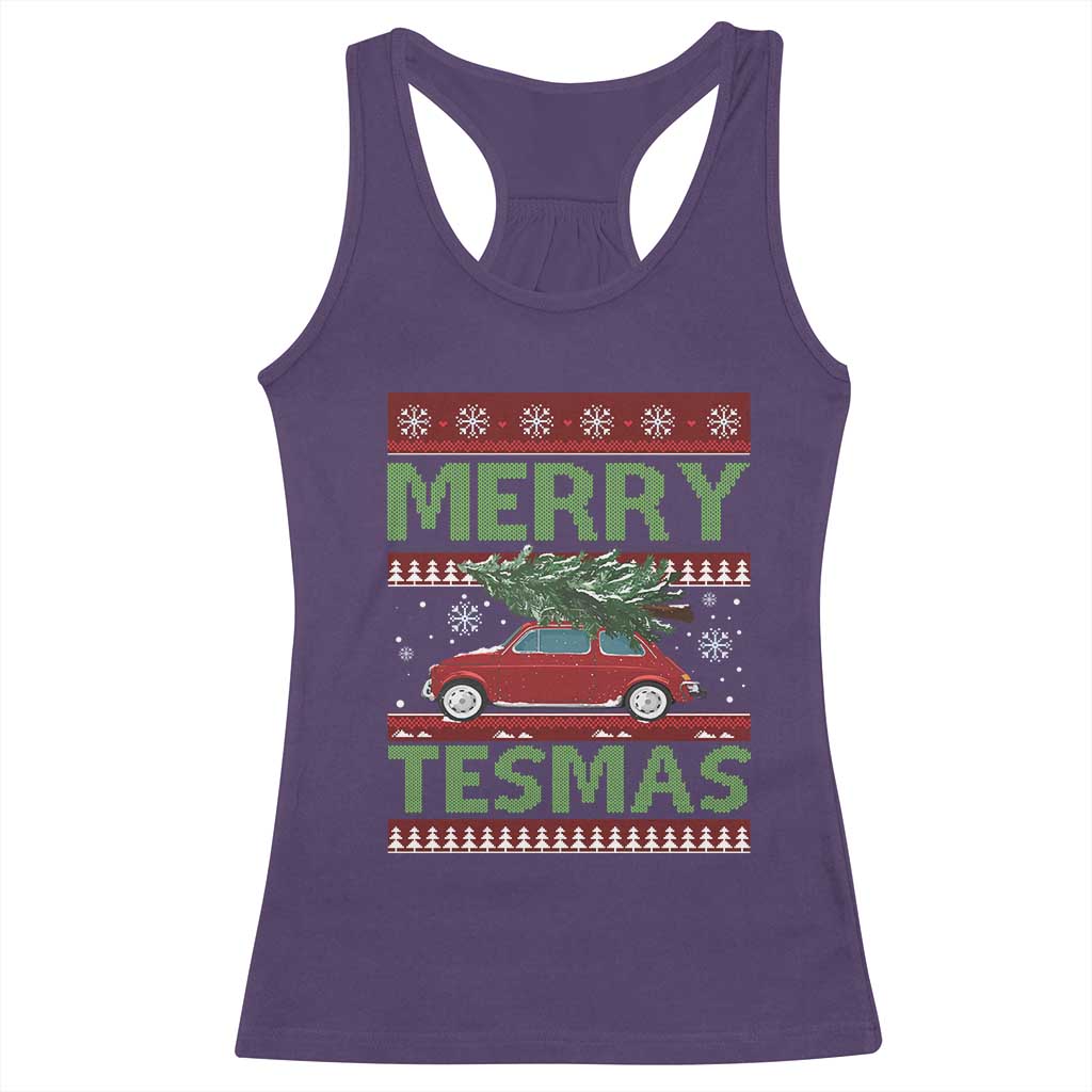 Funny Christmas Truck Racerback Tank Top Merry Tesmas Cybertruck Futuristic Car Ugly Sweater TS10 Purple Print Your Wear
