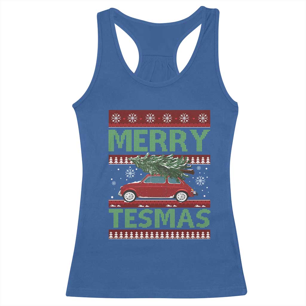Funny Christmas Truck Racerback Tank Top Merry Tesmas Cybertruck Futuristic Car Ugly Sweater TS10 Royal Blue Print Your Wear