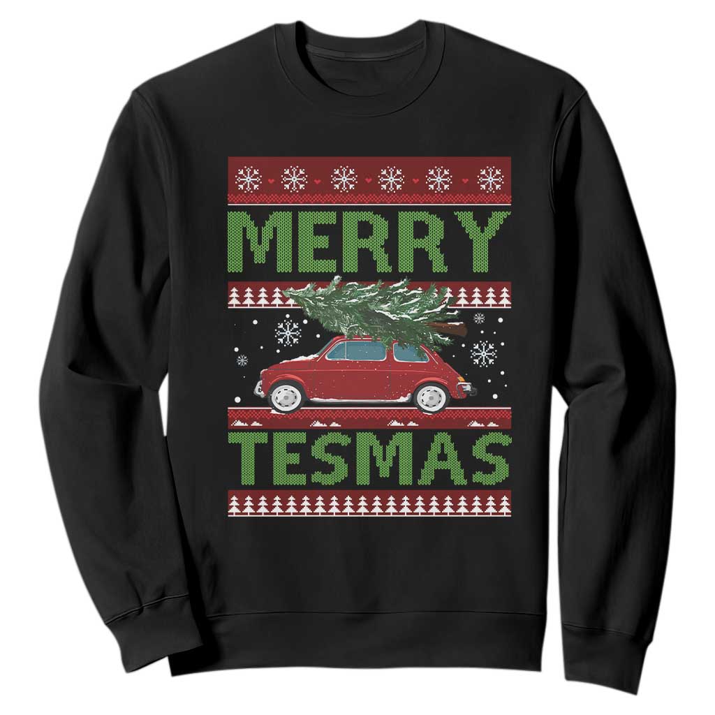 Funny Christmas Truck Sweatshirt Merry Tesmas Cybertruck Futuristic Car Ugly Sweater TS10 Black Print Your Wear