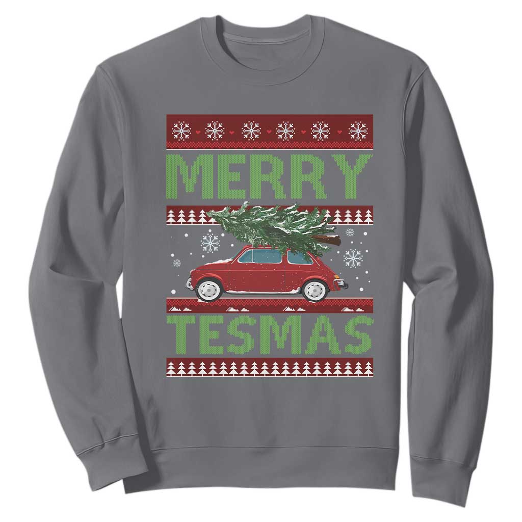 Funny Christmas Truck Sweatshirt Merry Tesmas Cybertruck Futuristic Car Ugly Sweater TS10 Charcoal Print Your Wear