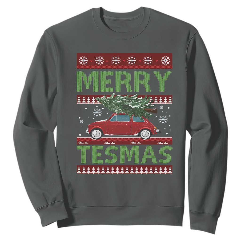 Funny Christmas Truck Sweatshirt Merry Tesmas Cybertruck Futuristic Car Ugly Sweater TS10 Dark Heather Print Your Wear