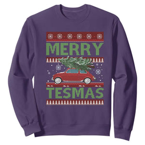 Funny Christmas Truck Sweatshirt Merry Tesmas Cybertruck Futuristic Car Ugly Sweater TS10 Purple Print Your Wear
