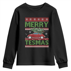 Funny Christmas Truck Youth Sweatshirt Merry Tesmas Cybertruck Futuristic Car Ugly Sweater TS10 Black Print Your Wear