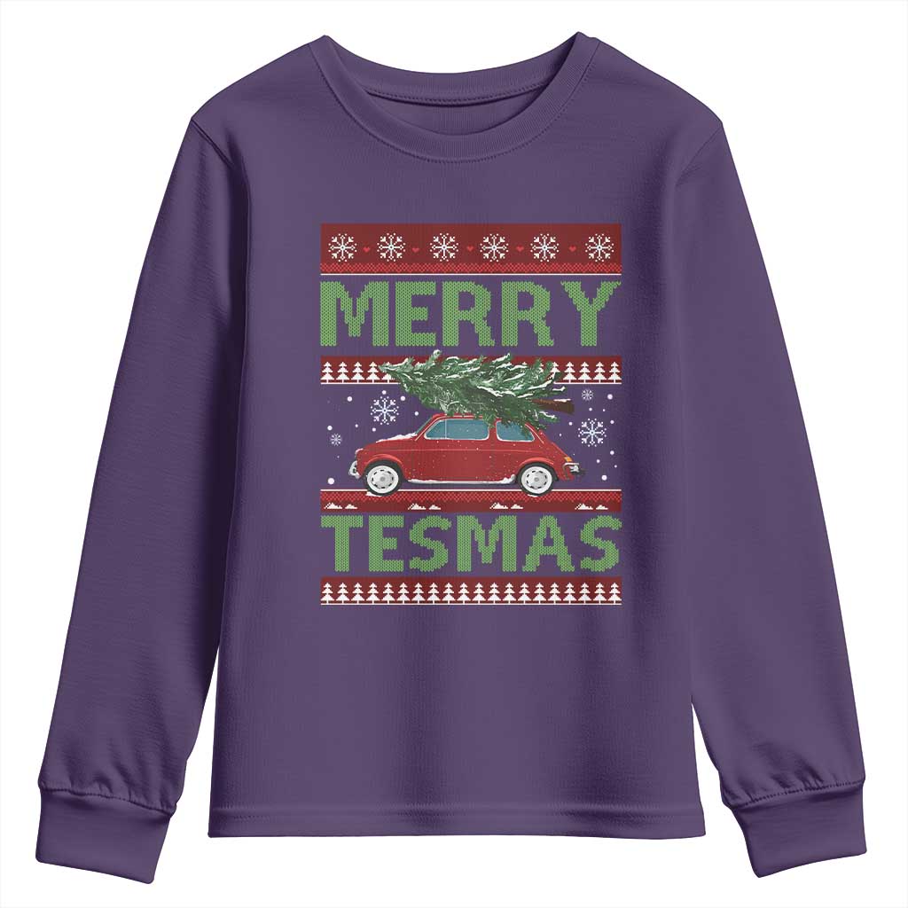 Funny Christmas Truck Youth Sweatshirt Merry Tesmas Cybertruck Futuristic Car Ugly Sweater TS10 Purple Print Your Wear