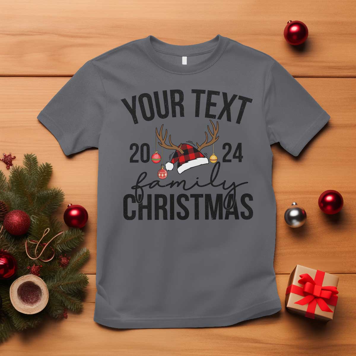 Personalized Matching Family Christmas T Shirt Custom Name Xmas Gift TS10 Charcoal Print Your Wear