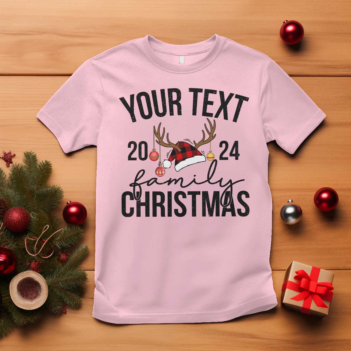 Personalized Matching Family Christmas T Shirt Custom Name Xmas Gift TS10 Light Pink Print Your Wear