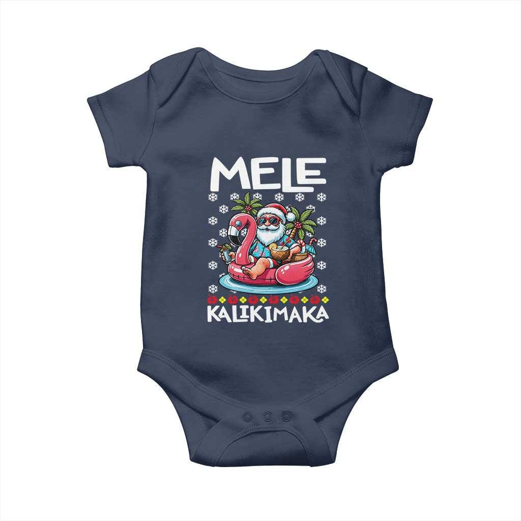 Mele Kalikimaka Hawaiian Christmas Santa Baby Onesie Palm Tree Beach Tropical Hawaii Xmas TS10 Navy Print Your Wear