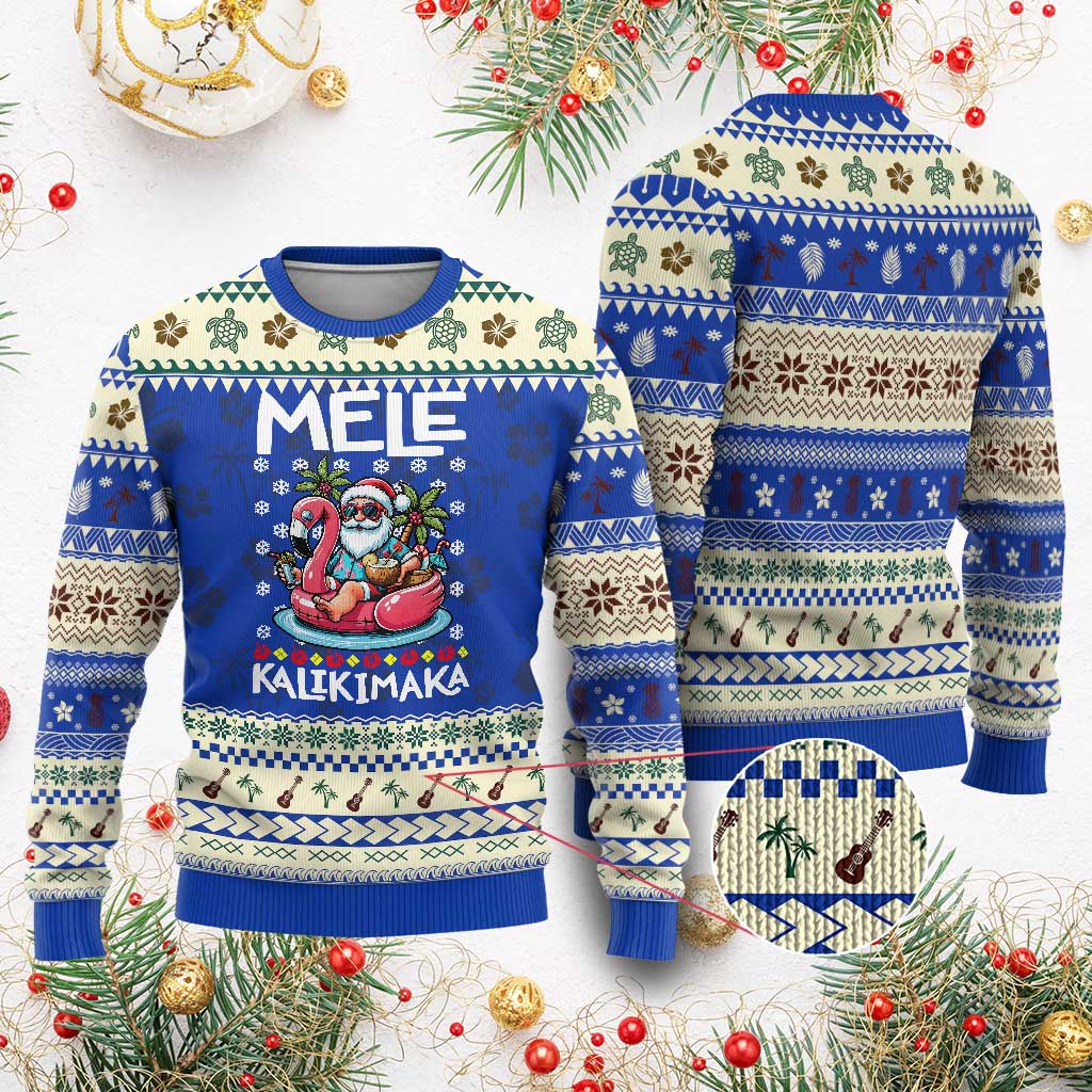 Mele Kalikimaka Hawaiian Xmas In July Hawaii Santa Ugly Christmas Sweater Palm Tree Beach Tropical Xmas Gift Family Holiday TS10 Blue Print Your Wear