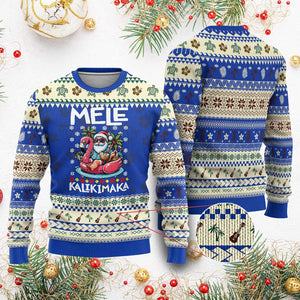 Mele Kalikimaka Hawaiian Xmas In July Hawaii Santa Ugly Christmas Sweater Palm Tree Beach Tropical Xmas Gift Family Holiday TS10 Blue Print Your Wear