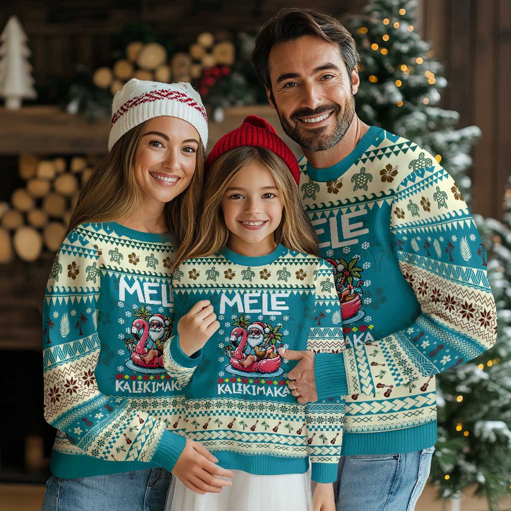 Mele Kalikimaka Hawaiian Xmas In July Hawaii Santa Ugly Christmas Sweater Palm Tree Beach Tropical Xmas Gift Family Holiday TS10 Teal Print Your Wear