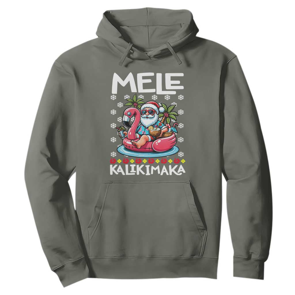Mele Kalikimaka Hawaiian Christmas Santa Hoodie Palm Tree Beach Tropical Hawaii Xmas TS10 Military Green Print Your Wear