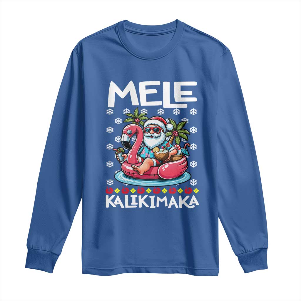 Mele Kalikimaka Hawaiian Christmas Santa Long Sleeve Shirt Palm Tree Beach Tropical Hawaii Xmas TS10 Royal Blue Print Your Wear