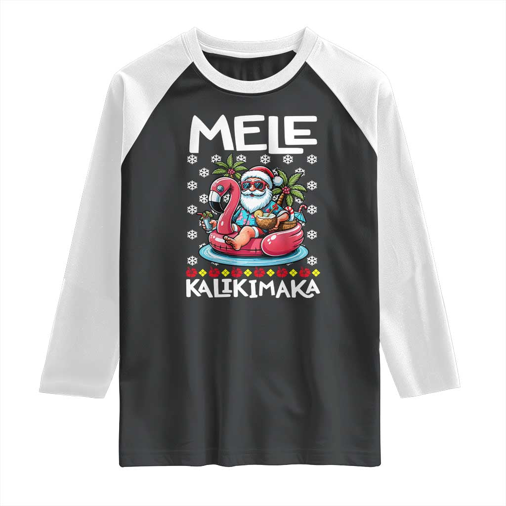 Mele Kalikimaka Hawaiian Christmas Santa Raglan Shirt Palm Tree Beach Tropical Hawaii Xmas TS10 Black White Print Your Wear
