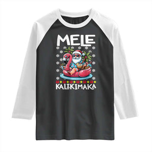 Mele Kalikimaka Hawaiian Christmas Santa Raglan Shirt Palm Tree Beach Tropical Hawaii Xmas TS10 Black White Print Your Wear
