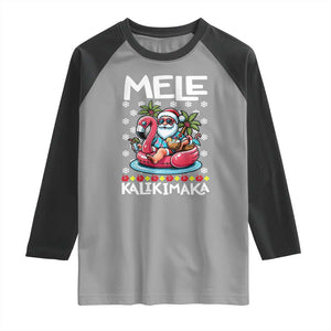 Mele Kalikimaka Hawaiian Christmas Santa Raglan Shirt Palm Tree Beach Tropical Hawaii Xmas TS10 Sport Gray Black Print Your Wear