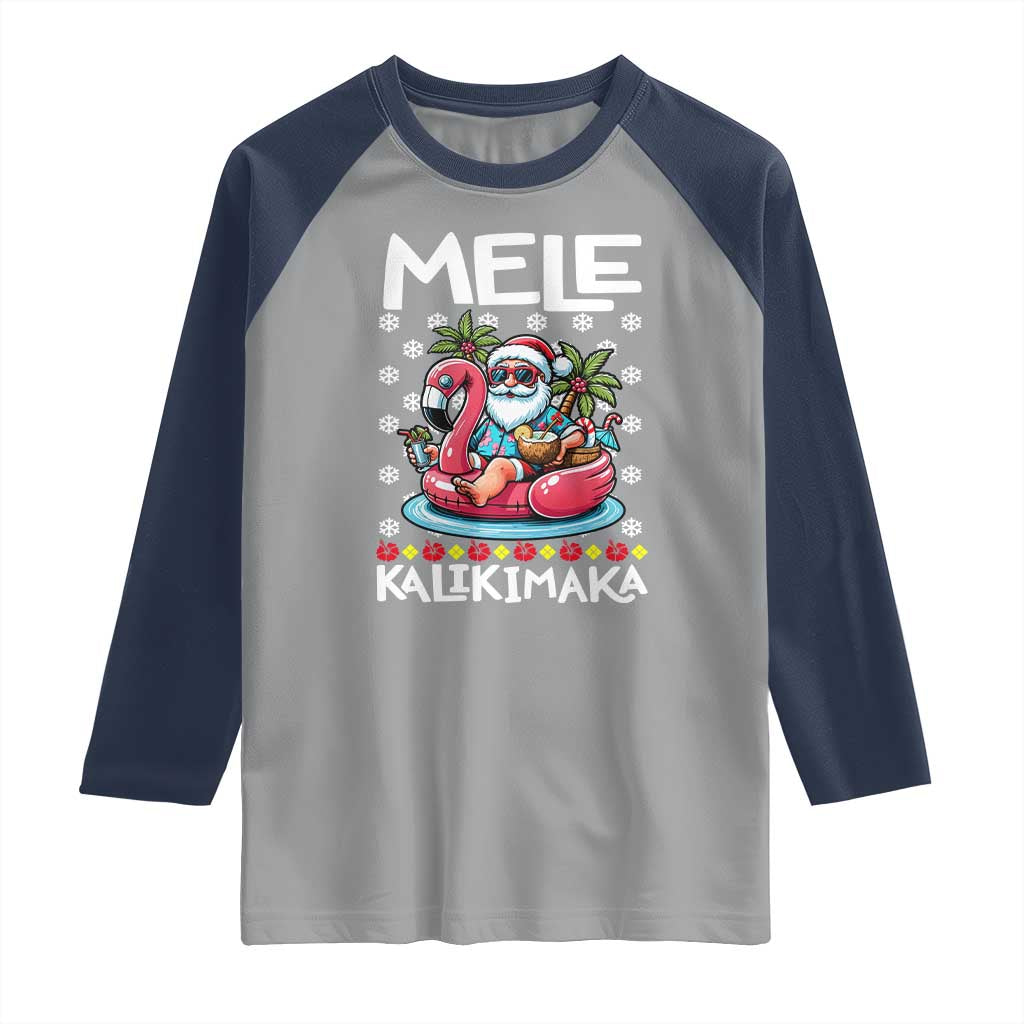 Mele Kalikimaka Hawaiian Christmas Santa Raglan Shirt Palm Tree Beach Tropical Hawaii Xmas TS10 Sport Gray Navy Print Your Wear