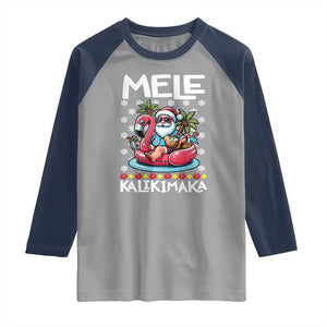 Mele Kalikimaka Hawaiian Christmas Santa Raglan Shirt Palm Tree Beach Tropical Hawaii Xmas TS10 Sport Gray Navy Print Your Wear