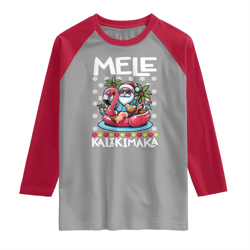 Mele Kalikimaka Hawaiian Christmas Santa Raglan Shirt Palm Tree Beach Tropical Hawaii Xmas TS10 Sport Gray Red Print Your Wear