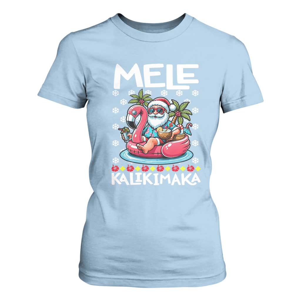 Mele Kalikimaka Hawaiian Christmas Santa T Shirt For Women Palm Tree Beach Tropical Hawaii Xmas TS10 Light Blue Print Your Wear