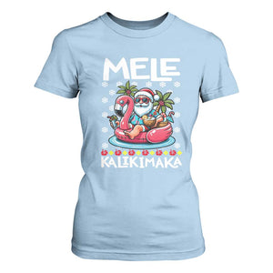Mele Kalikimaka Hawaiian Christmas Santa T Shirt For Women Palm Tree Beach Tropical Hawaii Xmas TS10 Light Blue Print Your Wear
