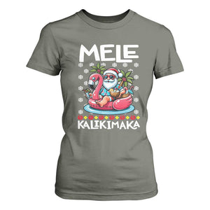 Mele Kalikimaka Hawaiian Christmas Santa T Shirt For Women Palm Tree Beach Tropical Hawaii Xmas TS10 Military Green Print Your Wear