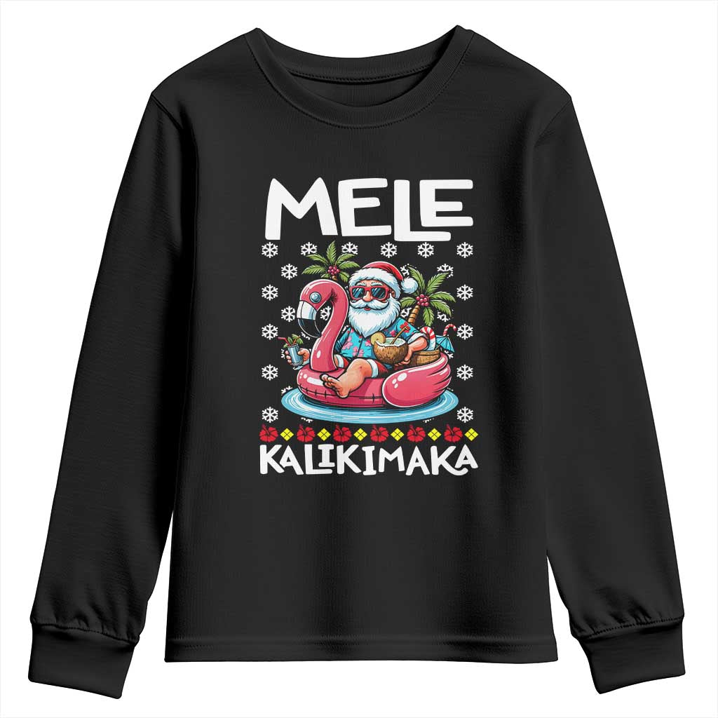 Mele Kalikimaka Hawaiian Christmas Santa Youth Sweatshirt Palm Tree Beach Tropical Hawaii Xmas TS10 Black Print Your Wear