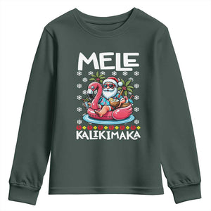 Mele Kalikimaka Hawaiian Christmas Santa Youth Sweatshirt Palm Tree Beach Tropical Hawaii Xmas TS10 Dark Forest Green Print Your Wear