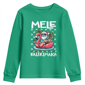 Mele Kalikimaka Hawaiian Christmas Santa Youth Sweatshirt Palm Tree Beach Tropical Hawaii Xmas TS10 Irish Green Print Your Wear
