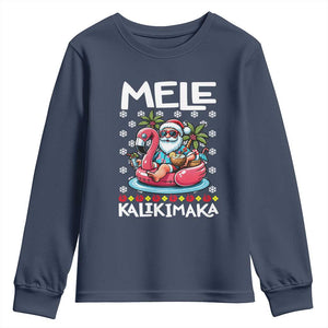 Mele Kalikimaka Hawaiian Christmas Santa Youth Sweatshirt Palm Tree Beach Tropical Hawaii Xmas TS10 Navy Print Your Wear