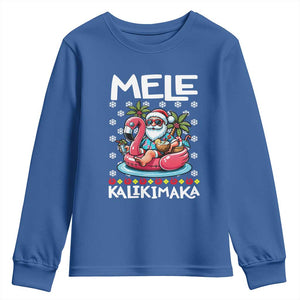 Mele Kalikimaka Hawaiian Christmas Santa Youth Sweatshirt Palm Tree Beach Tropical Hawaii Xmas TS10 Royal Blue Print Your Wear