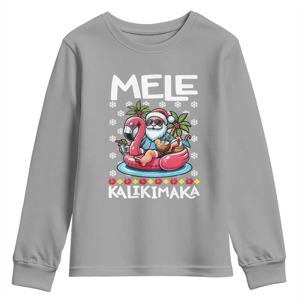 Mele Kalikimaka Hawaiian Christmas Santa Youth Sweatshirt Palm Tree Beach Tropical Hawaii Xmas TS10 Sport Gray Print Your Wear