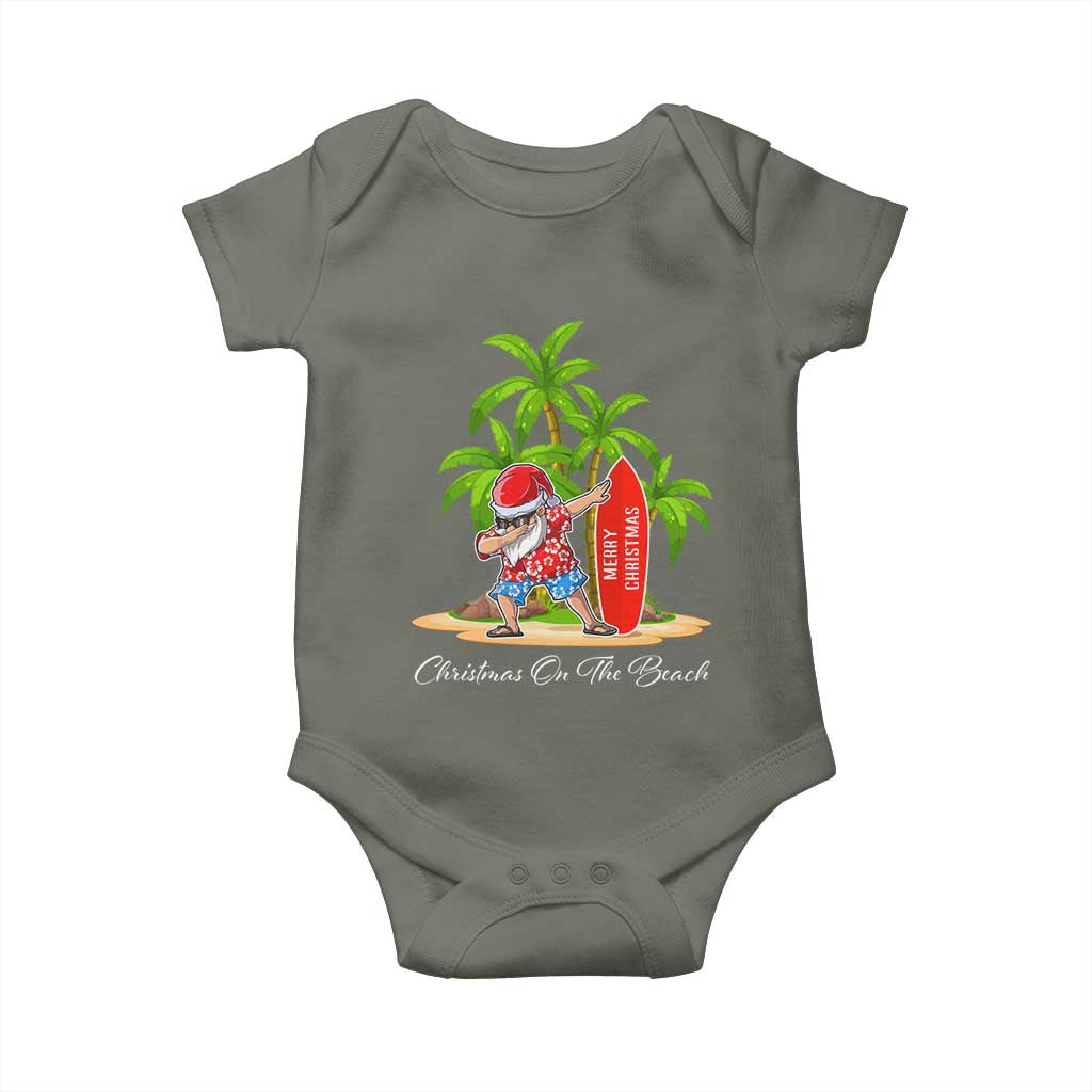 Hawaiian Christmas Santa Baby Onesie Christmas On The Beach Vacation TS10 Military Green Print Your Wear