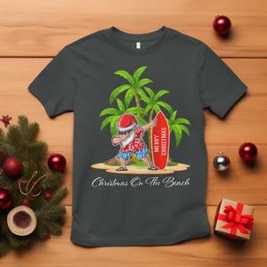 Hawaiian Christmas Santa T Shirt Christmas On The Beach Vacation TS10 Dark Heather Print Your Wear